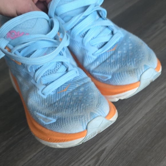 Hoka Light Blue and Orange Athletic Shoes - Picture 5 of 10